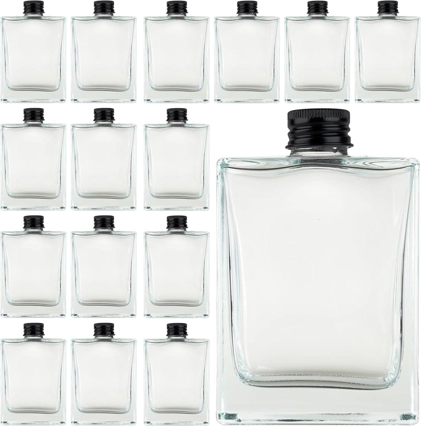 [PackMyProduct] 16 x 200ml Clear Rectangular Glass Bottles with Black Aluminum Caps | Heavy Base Empty Glass Bottle for Liqueurs, Cocktails, Oils, Dressings, Vinegars, Limoncello | Perfect for Gifts