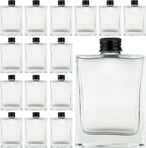 [PackMyProduct] 16 x 200ml Clear Rectangular Glass Bottles with Black Aluminum Caps | Heavy Base Empty Glass Bottle for Liqueurs, Cocktails, Oils, Dressings, Vinegars, Limoncello | Perfect for Gifts