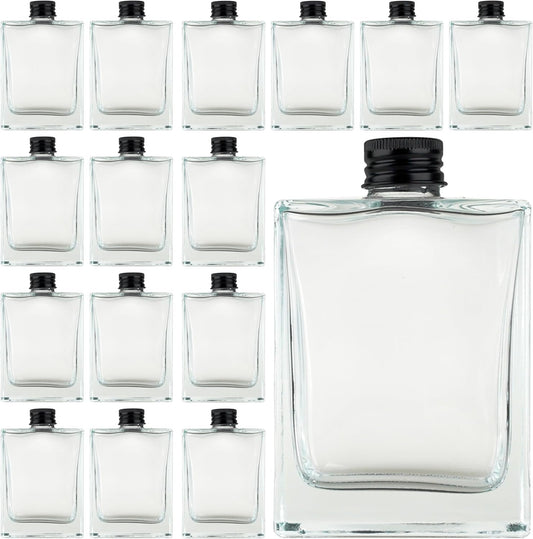 [PackMyProduct] 16 x 200ml Clear Rectangular Glass Bottles with Black Aluminum Caps | Heavy Base Empty Glass Bottle for Liqueurs, Cocktails, Oils, Dressings, Vinegars, Limoncello | Perfect for Gifts