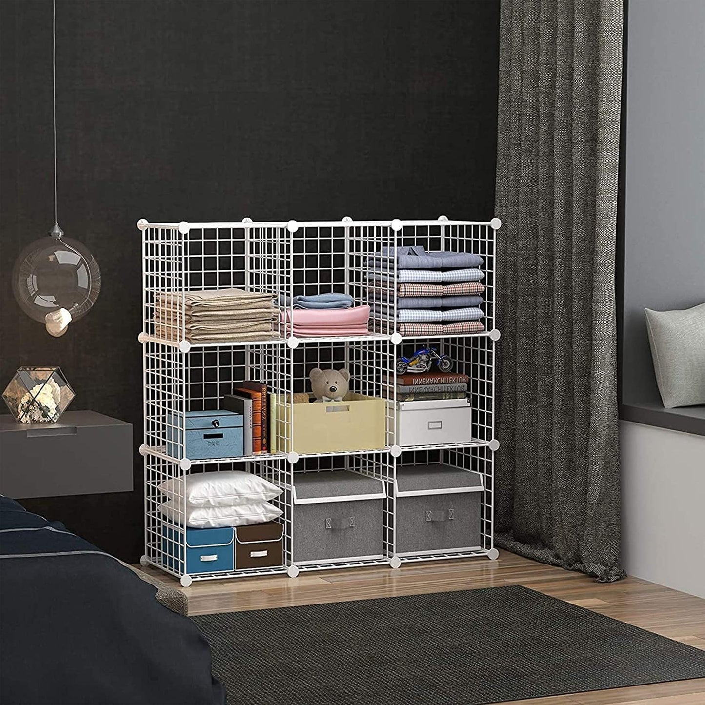 C&AHOME Wire Cube Storage, 9-Cube Storage Organizer, Metal Stackable Storage Bins, Modular Bookshelf, DIY Closet Cabinet Ideal for LivingRoom Bedroom, Home, Office 36.6”L x 12.4”W x 48.4”H White