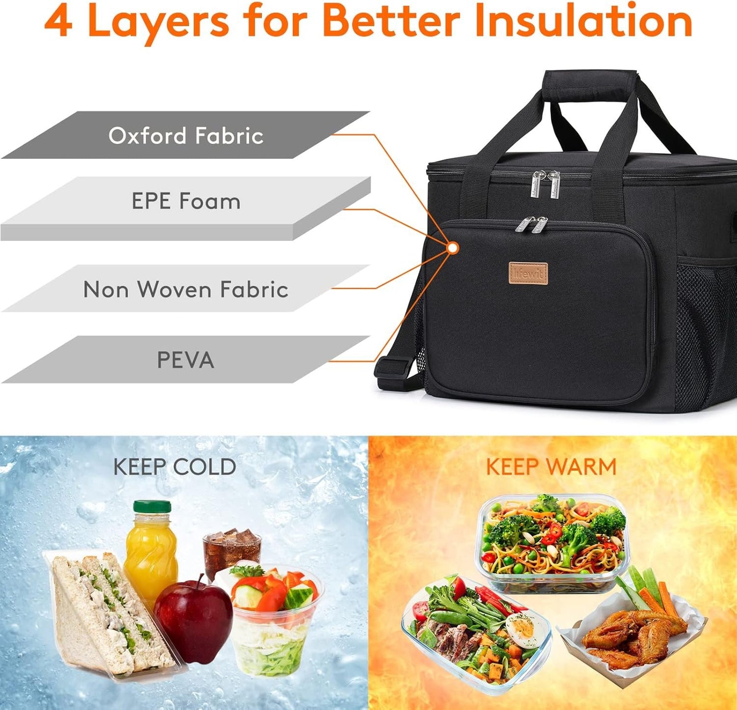 Lifewit Extra Large Collapsible Cooler Bag, Insulated Lunch Bag for Adults, Leakproof Soft Sided Portable Cooler Bag for Outdoor Travel Beach Picnic Camping BBQ Party, Black, 40-Can (24L)