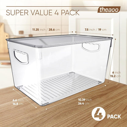 theaoo Clear Storage Bins with Lids Stackable - Large Plastic Containers for Pantry Organization and Storage - Perfect for kitchen,Fridge,Laundry Room,Bathroom,Garage,Closet,Cabinet Organizer - 4 Pack