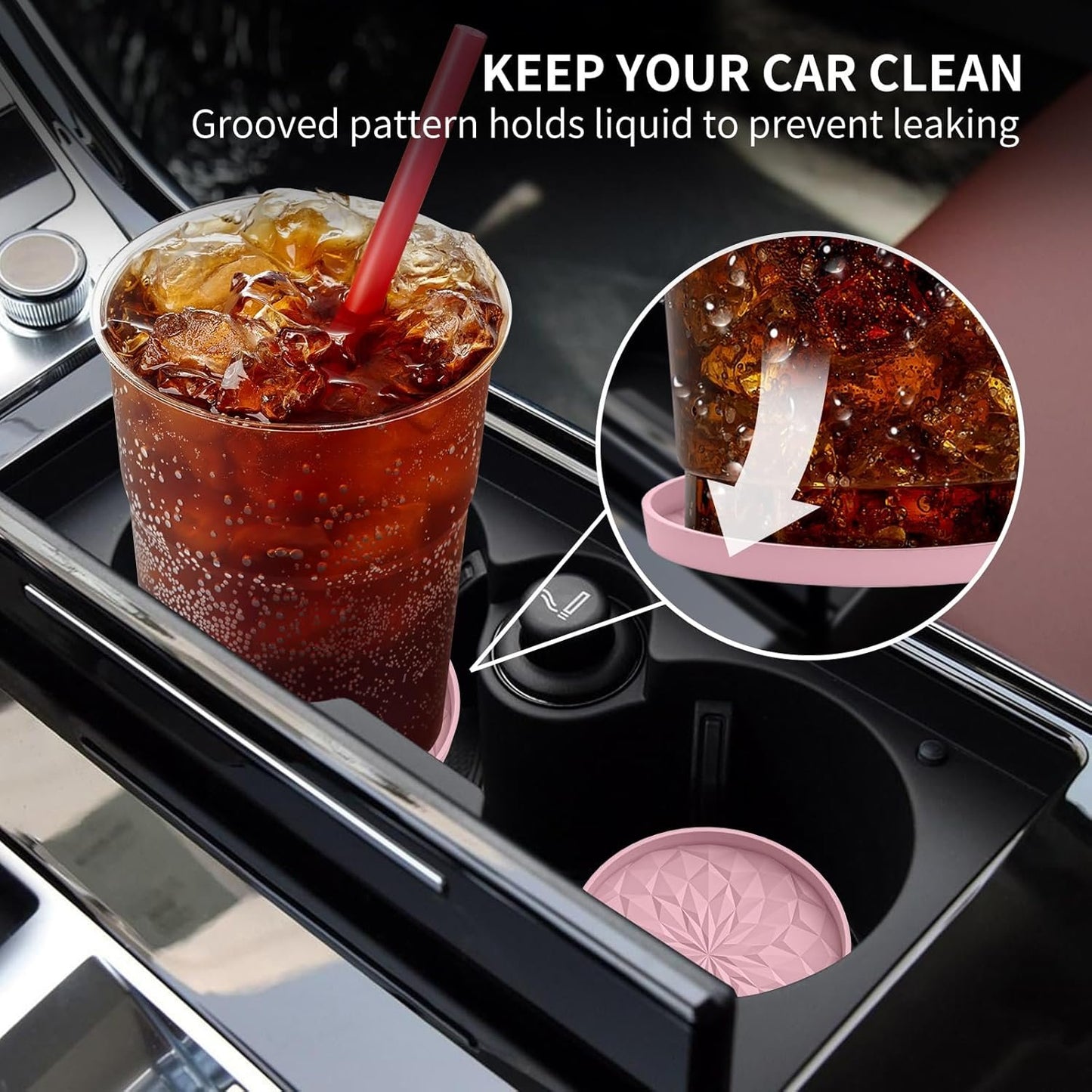 ME.FAN Car Cup Coaster [4 Pack] Silicone Car Coasters/Cup Mats - 2.75In Universal Non-Slip Recessed Car Interior Accessories - Car Cup Holder Insert Coasters Dusty Rose