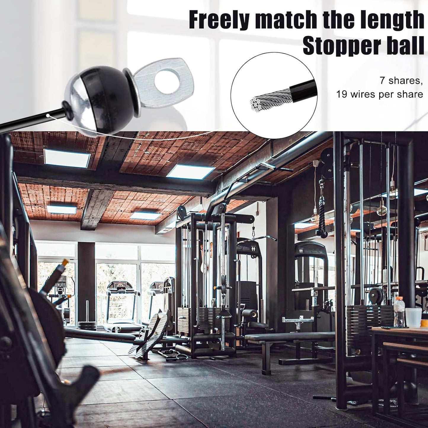 196in Fitness Pulley Cable, Adjustable Home Gym Replacement Cables Pulley System Gym Heavy Duty Fitness Steel Wire Rope 5mm Thick for Pulley Machine Accessories Home Gym