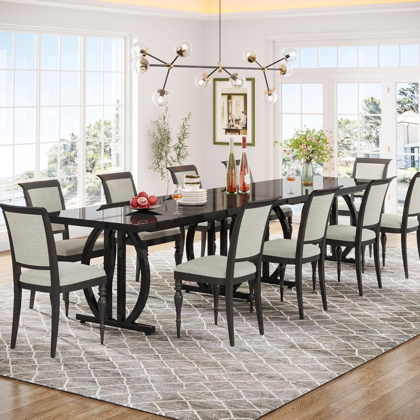 Tribesigns Black Dining Table for 4-6 People, 63-Inch Rectangular Kitchen Table with Strong Metal Frame, Modern Industrial Kitchen & Dining Room Furniture