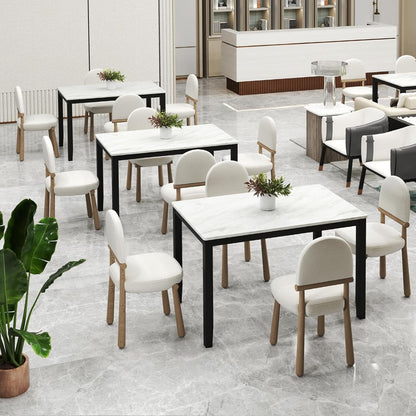 Giantex Dining Table for 4 People, 45" Rectangular Mid Century Kitchen Table with Faux Marble Tabletop, Rubber Wood Legs, Dinner Table, Large Dinette Table for Dining Room, Living Room, Restaurant