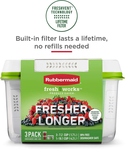 Rubbermaid FreshWorks Produce Saver, Large Produce Storage Containers, 4 Piece Set