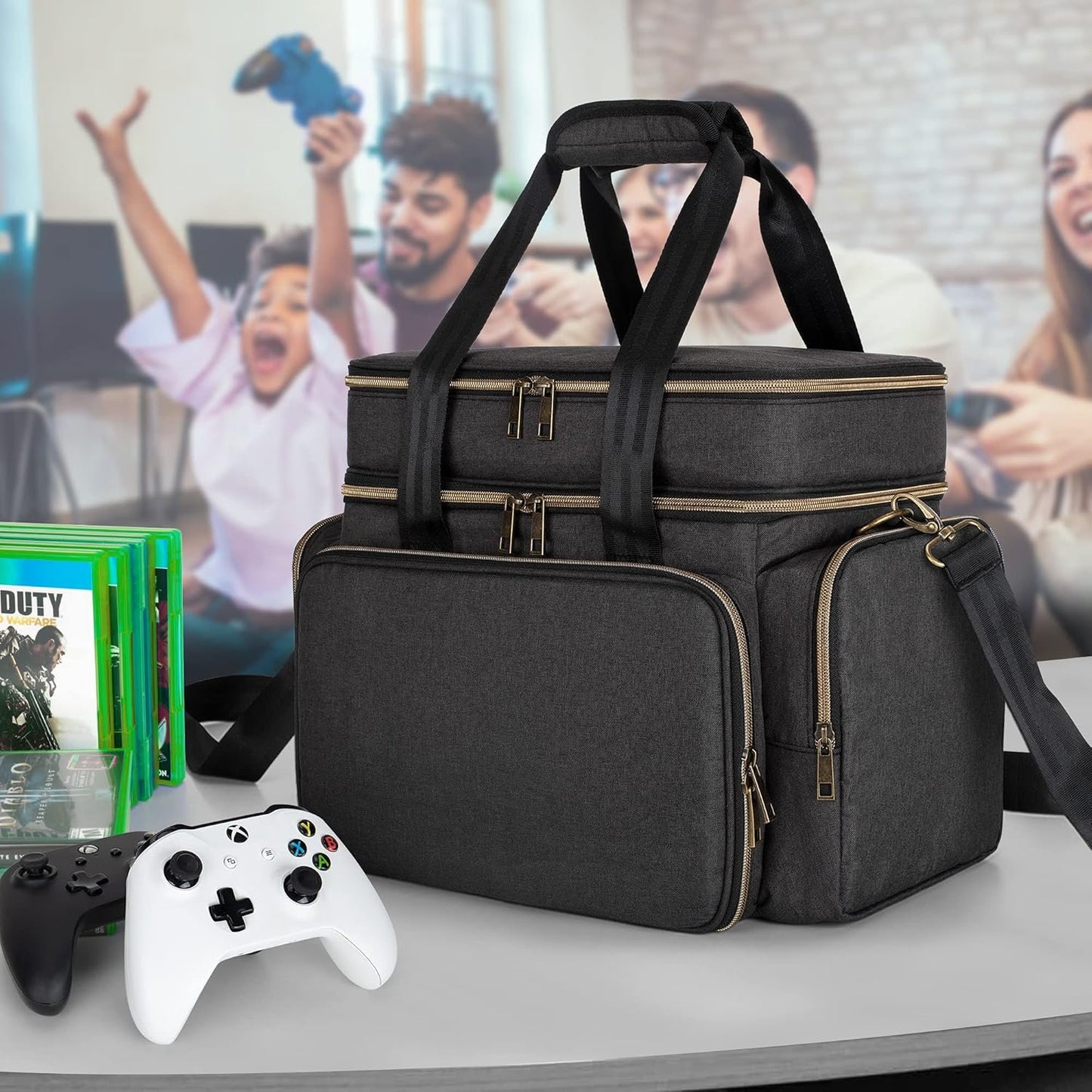 Trunab Console Travel Bag Compatible with Xbox Series X, Carrying Case with Multiple Storage Pockets for Xbox Controllers, Headset, Portable Hard Disk and More Accessories, Black (Patented Design)
