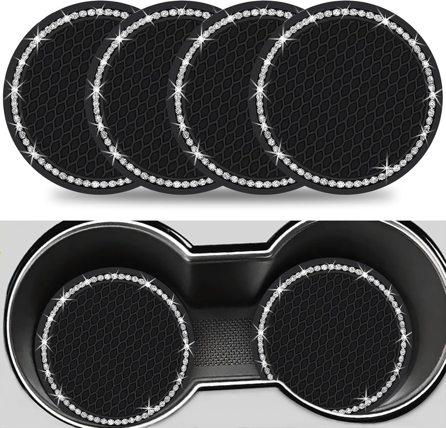Upgraded Car Cup Holder Coaster, 4pcs Car Cup Expanding Holder Adapter Insert Coaster Car Drink Extender Auto Interior Accessories for 2.75" Mug Cup/Bottle Mat