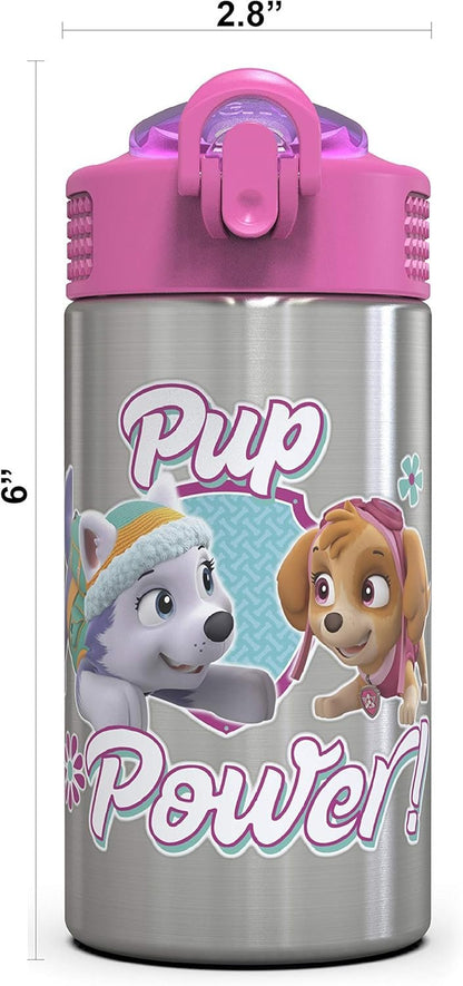 Zak Designs Paw Patrol Skye - Stainless Steel Water Bottle with One Hand Operation Action Lid and Built-in Carrying Loop, Kids Water Bottle with Straw Spout is Perfect for Kids (15.5 oz, BPA-Free)
