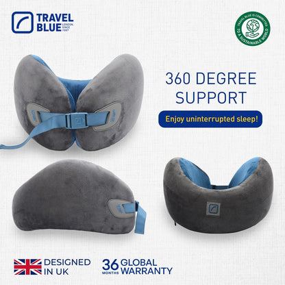 Travel Blue Infinity Neck Support Pillow - Premium Memory Foam Travel Pillow with 360 Degree Neck Support for Comfort and Pain Relief - Ideal for Airplane, Car and Train Travel (Blue)