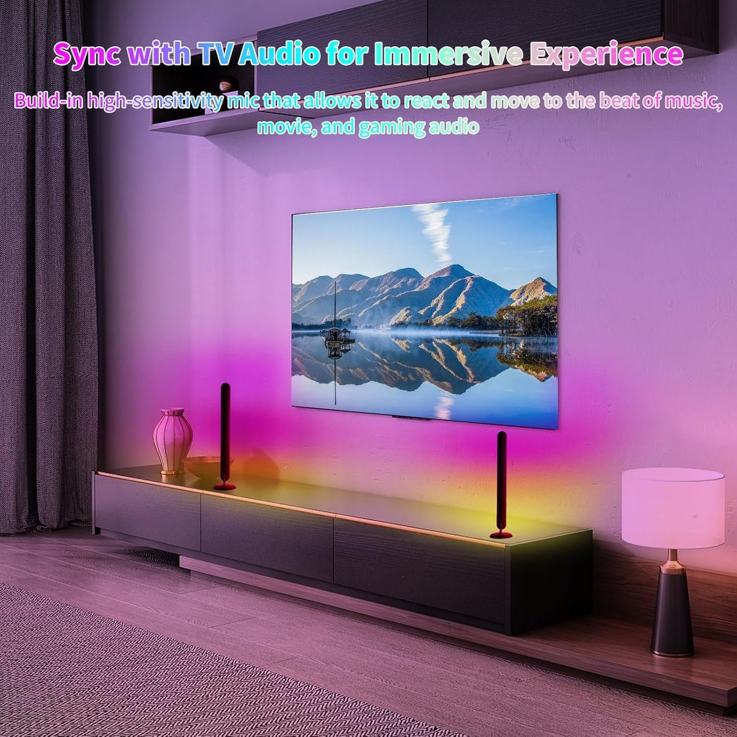 Smart LED Light Bars for Gaming & TV Backlight, RGBIC 16M Colors with Music Sync, App & RF Remote Control, USB-Powered Ambient LED Bars (2-Pack)