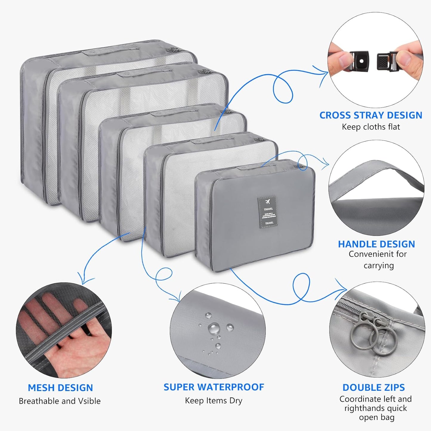 WECUTE 11 Piece Suitcase Organizer, Travel Suitcase Organizer, Travel Suitcase Organizer, Travel Organizer, Travel Organizers Set (Grey)