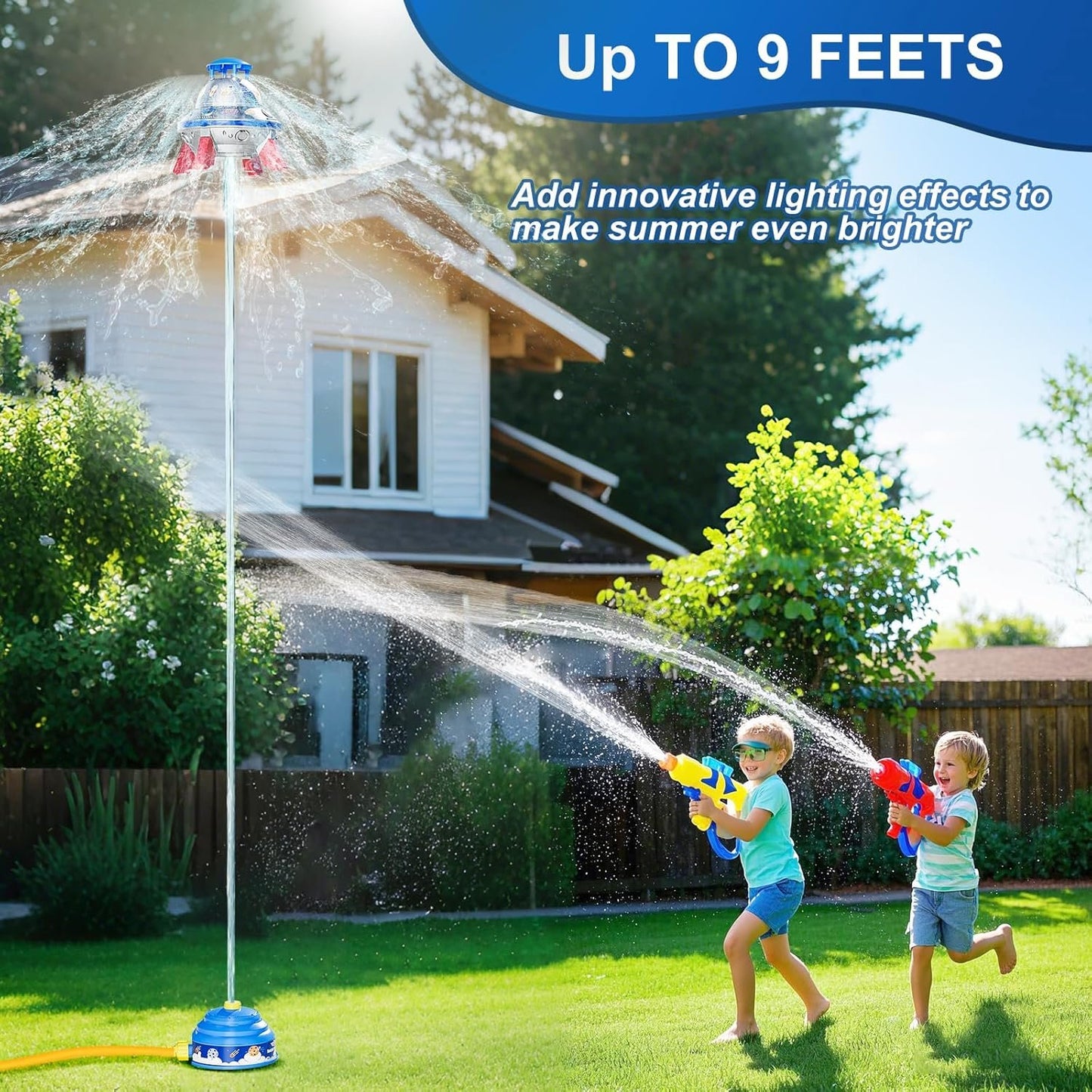 SS Summer Sprinkler Water Toy - UFO Rocket Launcher for Kids Ages 3-12 with Colorful LED Lights, Fun Backyard & Lawn Poolside Summer Toy, for Boys and Girls