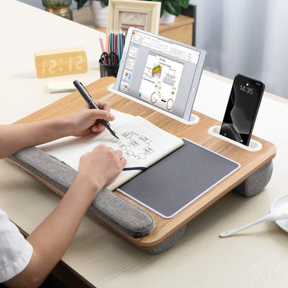 LORYERGO Lap Desk - Lap Laptop Desk Fits for 17 Inch Laptop, Lap Desk with Cushion & Wrist Rest, Laptop Lap Desk w/Mouse Pad & Cellphone Slot, for Couch & Bed, Home & Office