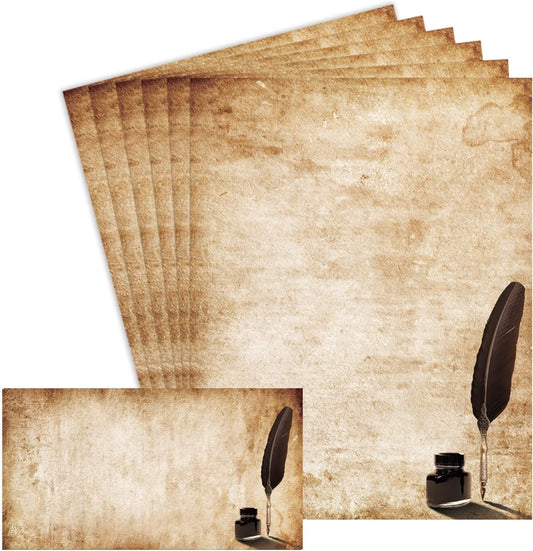 Paper Master Vintage Stationary Set, Old Fashion Letter Writing Stationary Paper and Envelopes Set, 48 Sheets Feather Stationery Set with 24 Envelopes, 8.5x11 inch