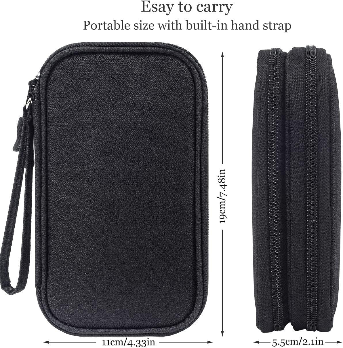 CAOODKDK Electronics Accessories Cases, Travel Cable Organizer Pouch Bag, Portable Waterproof Double-Layer All-in-One Storage Bag, Charger&USB Cable/Power Bank/Magic Mouse/Earphones (Black)