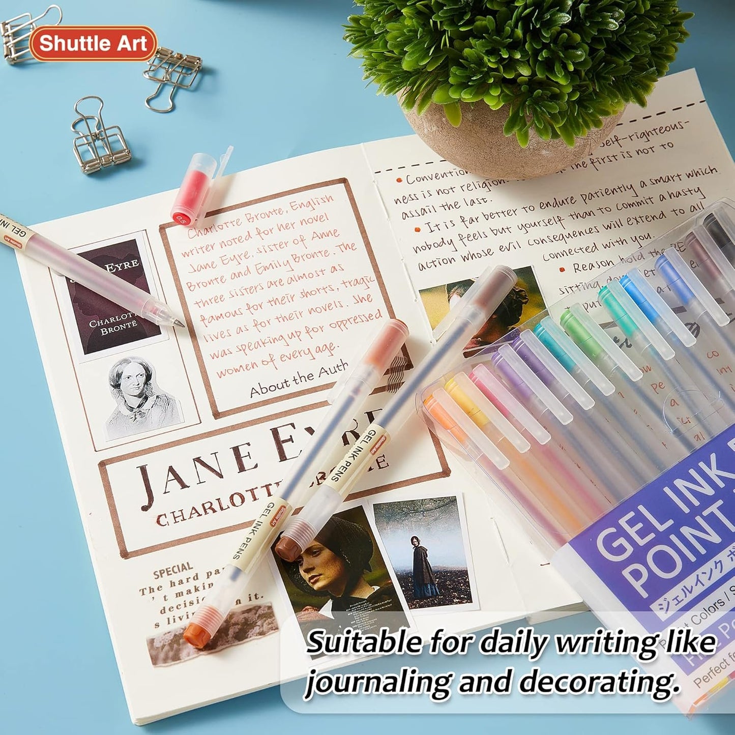 Shuttle Art Gel Ink Ball Point Pens, 15 Colors Japanese Style Pens, 0.5mm Fine Ballpoint Pens Quick Drying for Writing Journaling Home, School and Office Stationery Supply
