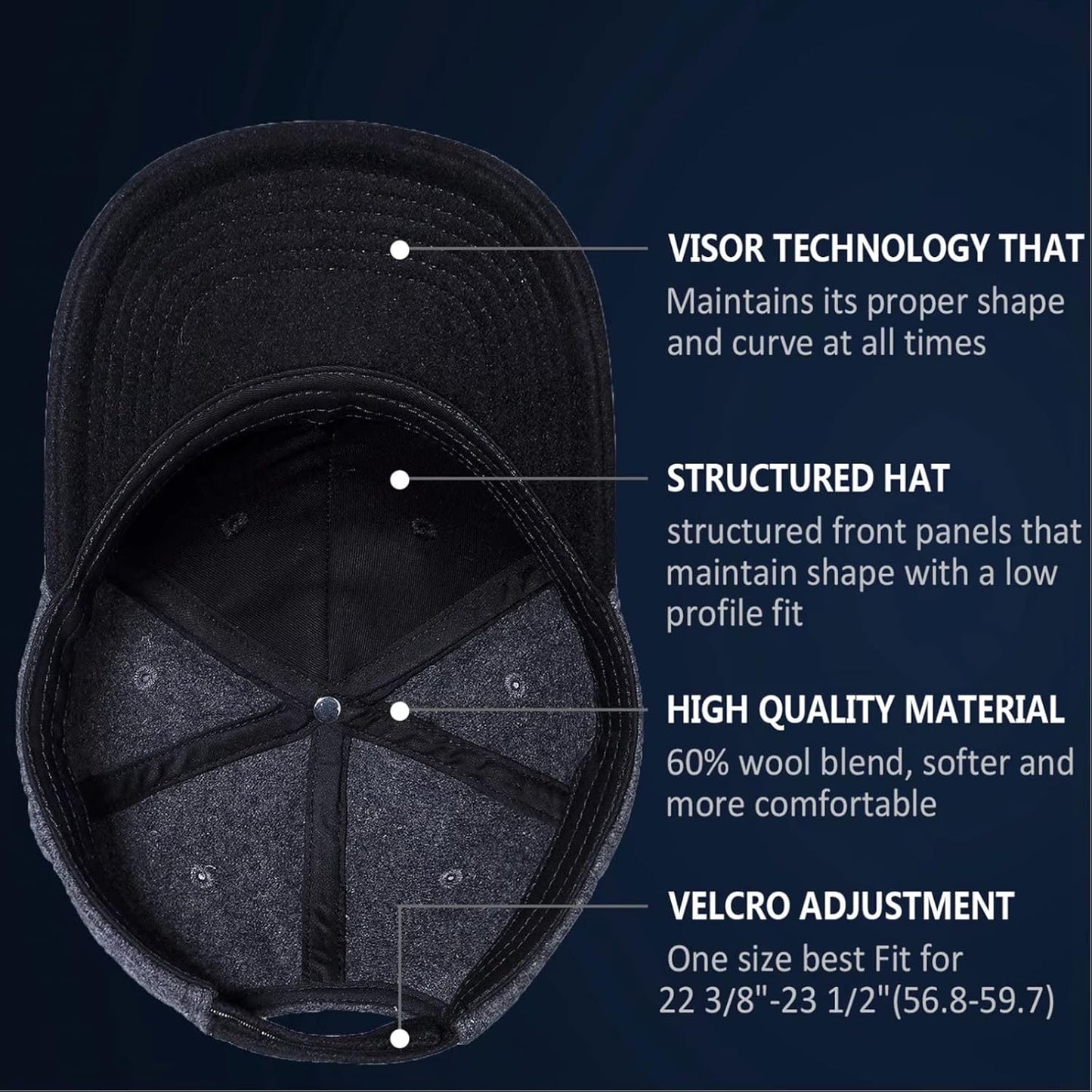 GADIEMKENSD Caps for Baseball Wool Fabric Structured Hat Autumn Winter Unisex