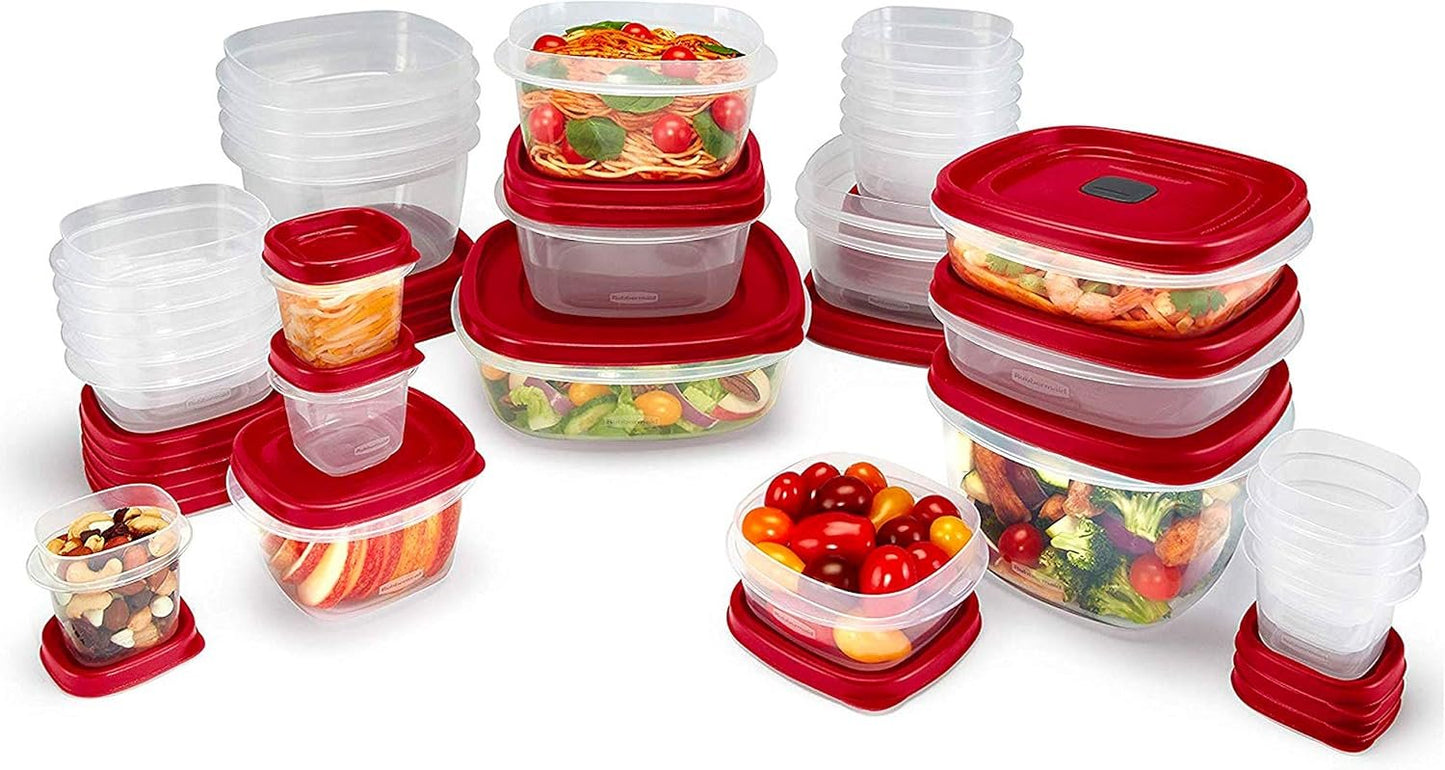 Rubbermaid 2063701 Easy Find Vented Lids BPA Free Plastic Food Storage Containers, Set of 30 (60 Pieces Total), Racer Red; Great for Meal Prep; Reusable & Stackable