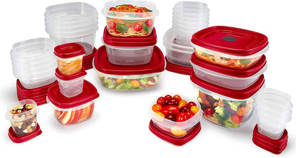 Rubbermaid 2063701 Easy Find Vented Lids BPA Free Plastic Food Storage Containers, Set of 30 (60 Pieces Total), Racer Red; Great for Meal Prep; Reusable & Stackable