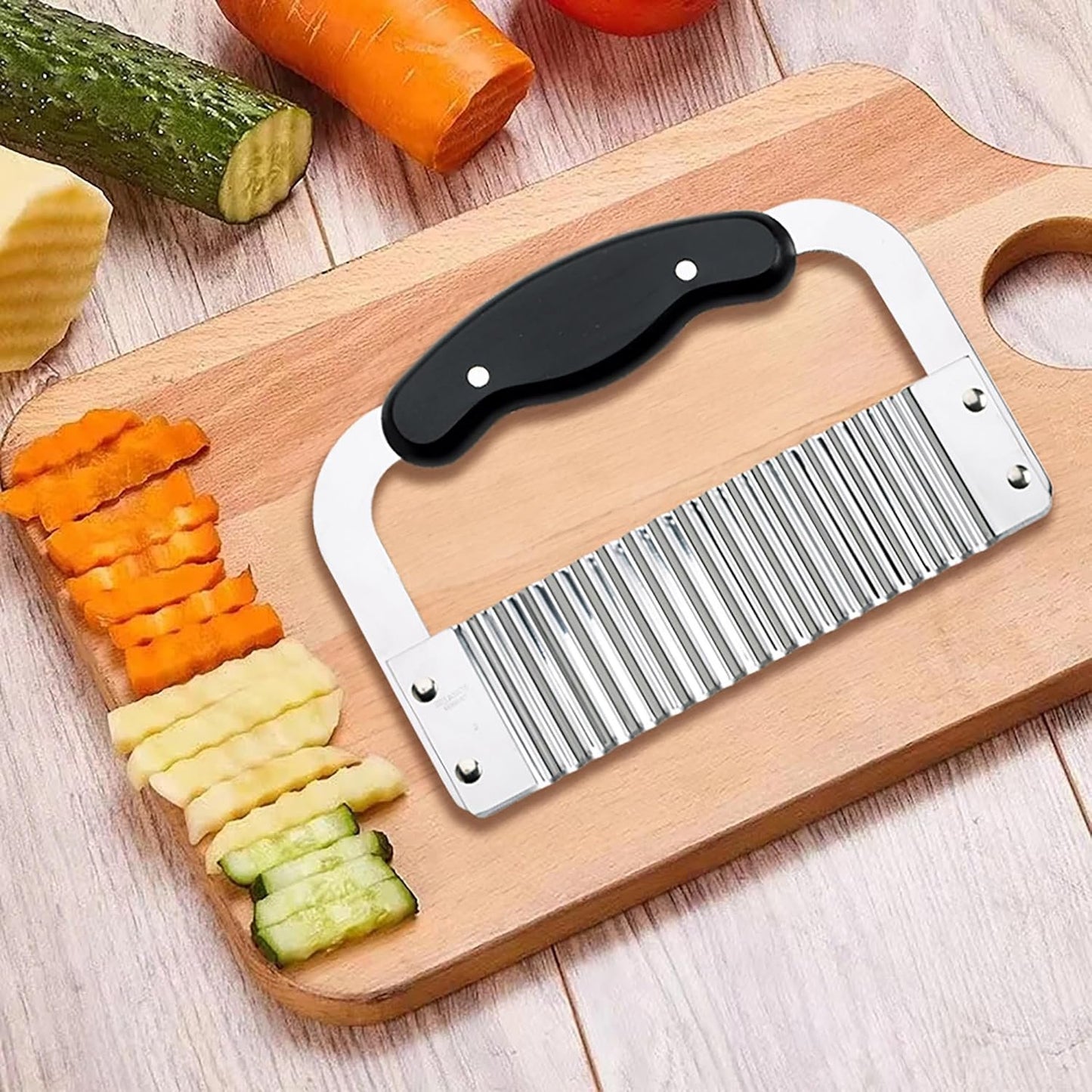 HIC Wavy Crinkle Cutting Tool Serrator Salad Chopping Knife and Vegetable French Fry Slicer, Steel Blade, 7.25-Inches x 5-Inches