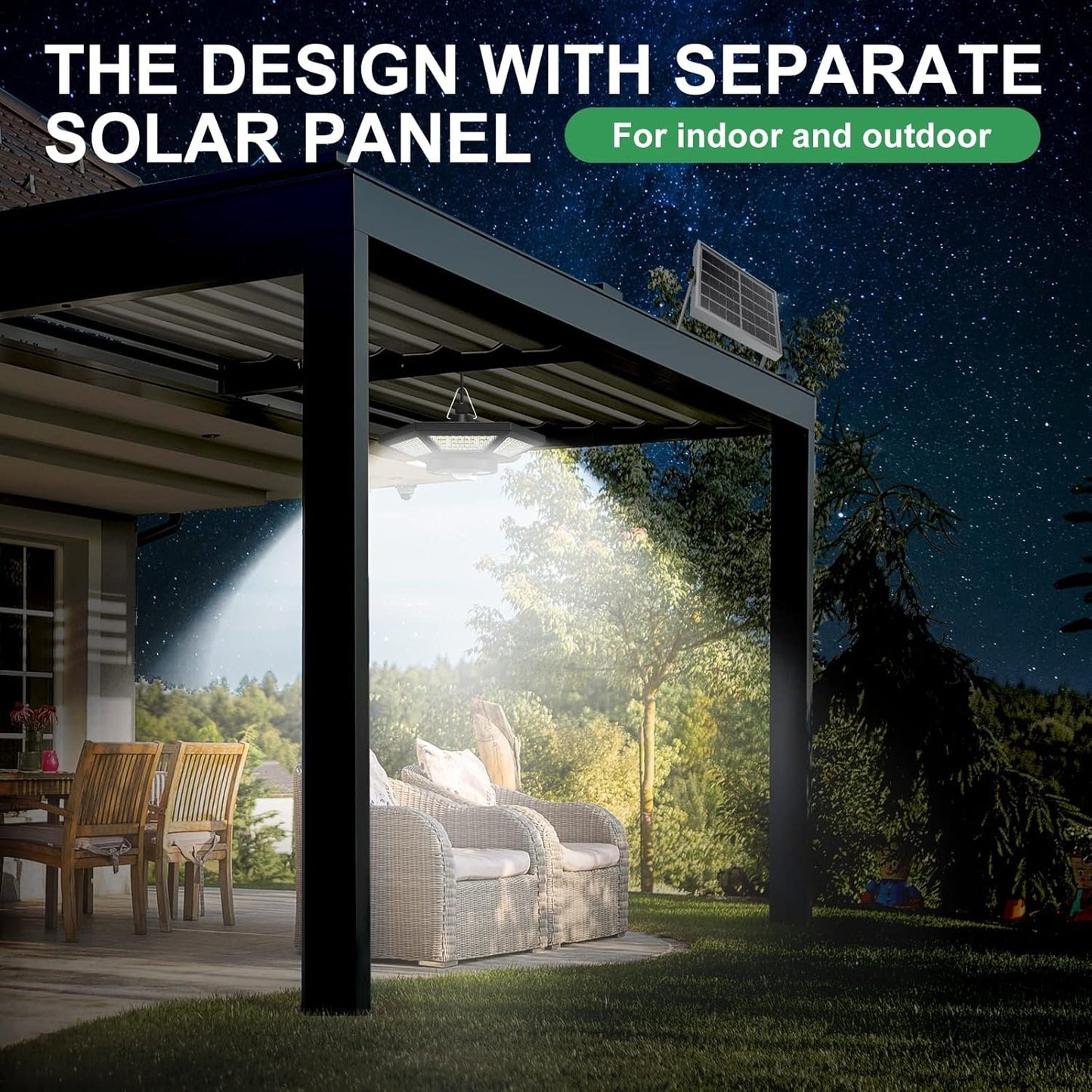 Solar Shed Lights Indoor, ICOFRU Solar Powered Motion Sensor Light 5 Lighting Modes, Solar Pendant Light Outdoor with Remote Control Waterproof for Shed Gazebo Chicken Coop Barn Home Exterior Interior