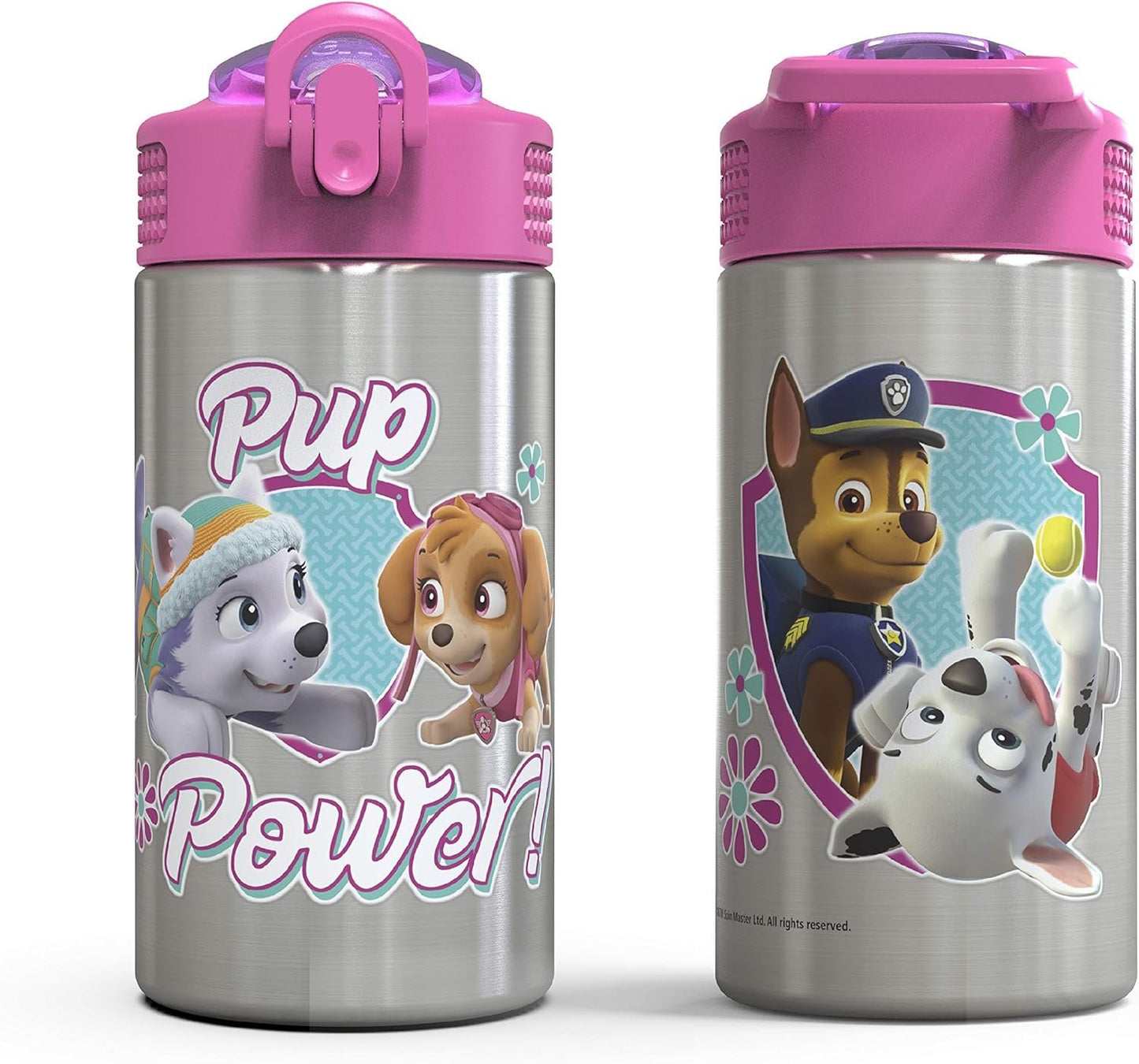 Zak Designs Paw Patrol Skye - Stainless Steel Water Bottle with One Hand Operation Action Lid and Built-in Carrying Loop, Kids Water Bottle with Straw Spout is Perfect for Kids (15.5 oz, BPA-Free)