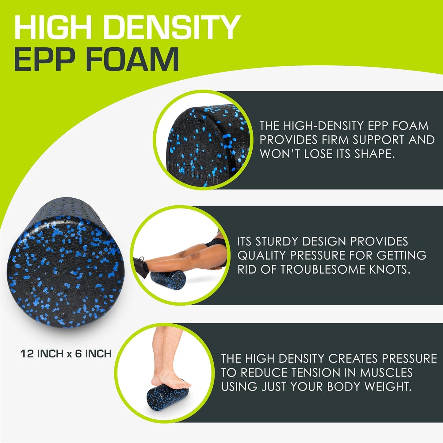 ProsourceFit High Density Foam Rollers 36, 24, 18, 12- inches long. Firm Full Body Athletic Massage Tool for Back Stretching, Yoga, Pilates, Post Workout Muscle Recuperation. Speckled and Solid Colors