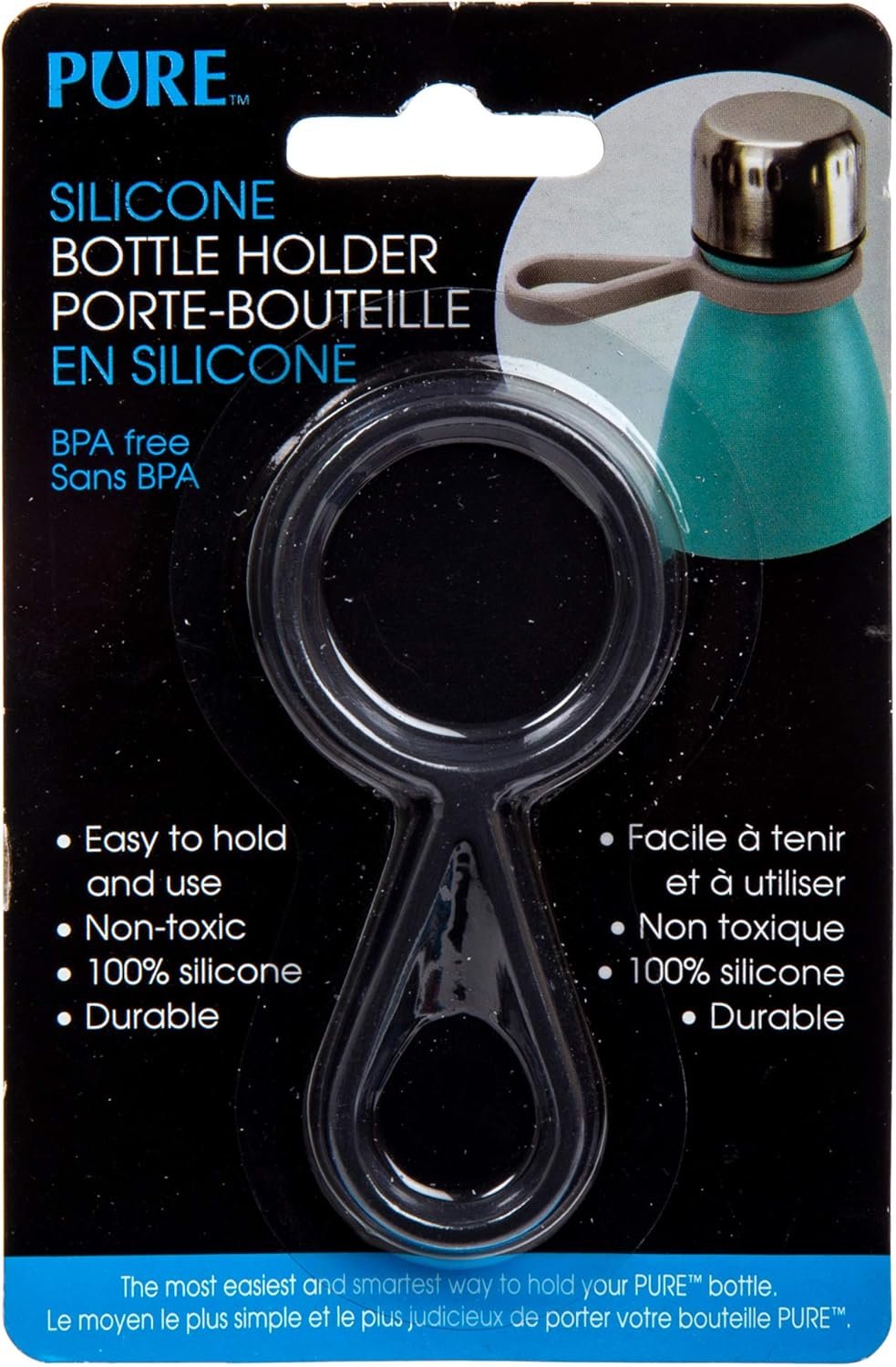 PURE Easy and Convenient Durable Simple Silicone Bottle Holder, 1.25 x 3 inches, Black