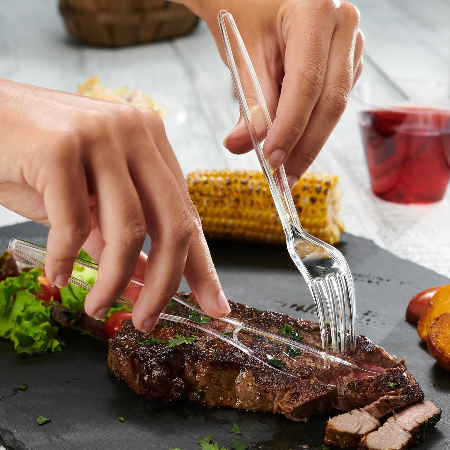 Comfy Package [360 Combo Pack] Basic Clear Silverware, Heavyweight Disposable Utensils - 180 Forks, 120 Spoons and 60 Knives Cutlery, Perfect for Wedding, Parties and Events