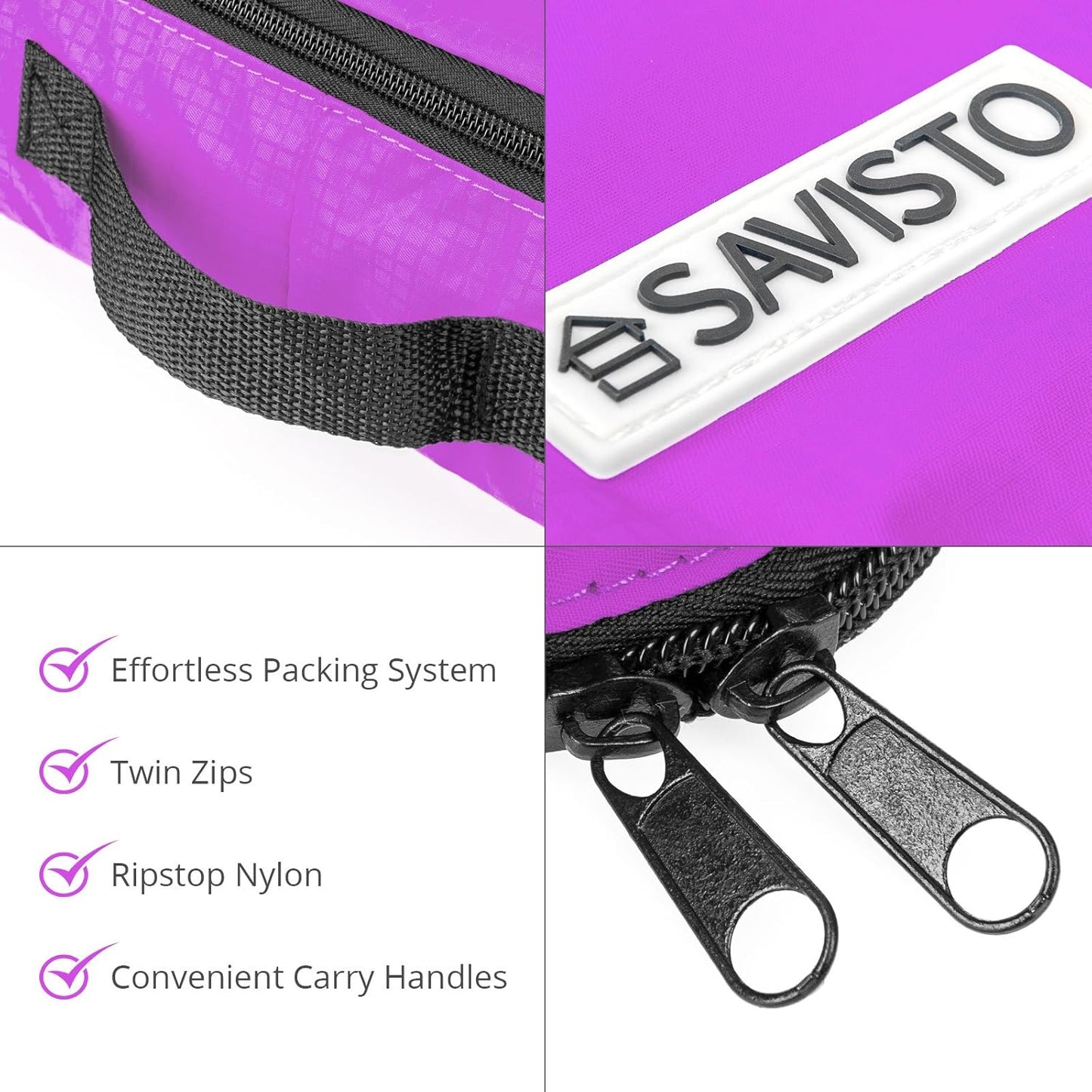 Savisto Suitcase Organizer - Small, Medium, Large, XL (Set of 6 Pieces Suitcase Organizer) - Available in 7 Colours, Purple, 1x XL / 2x L / 2x M / 1x S