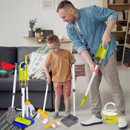 Kids Cleaning Set14 Piece -Toddler Cleaning Toy Set Includes Real Working Vacuum Cleaner, Broom, Mop, Brush, Spray, Preschool Educational Pretend Play Cleaning Kit for Toddler (Blue)