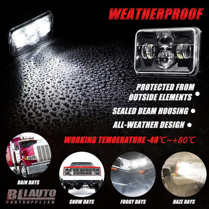 BLIAUTO Dot Approved 4x6 Inch LED Headlights 60W Hi/Low Sealed Beam Headlight Replace H4652 H4656 H4666 H6545 Headlamp for Peterbilt Kenworth Freightliner Ford Probe Chevy Oldsmobile Cutlass Trucks