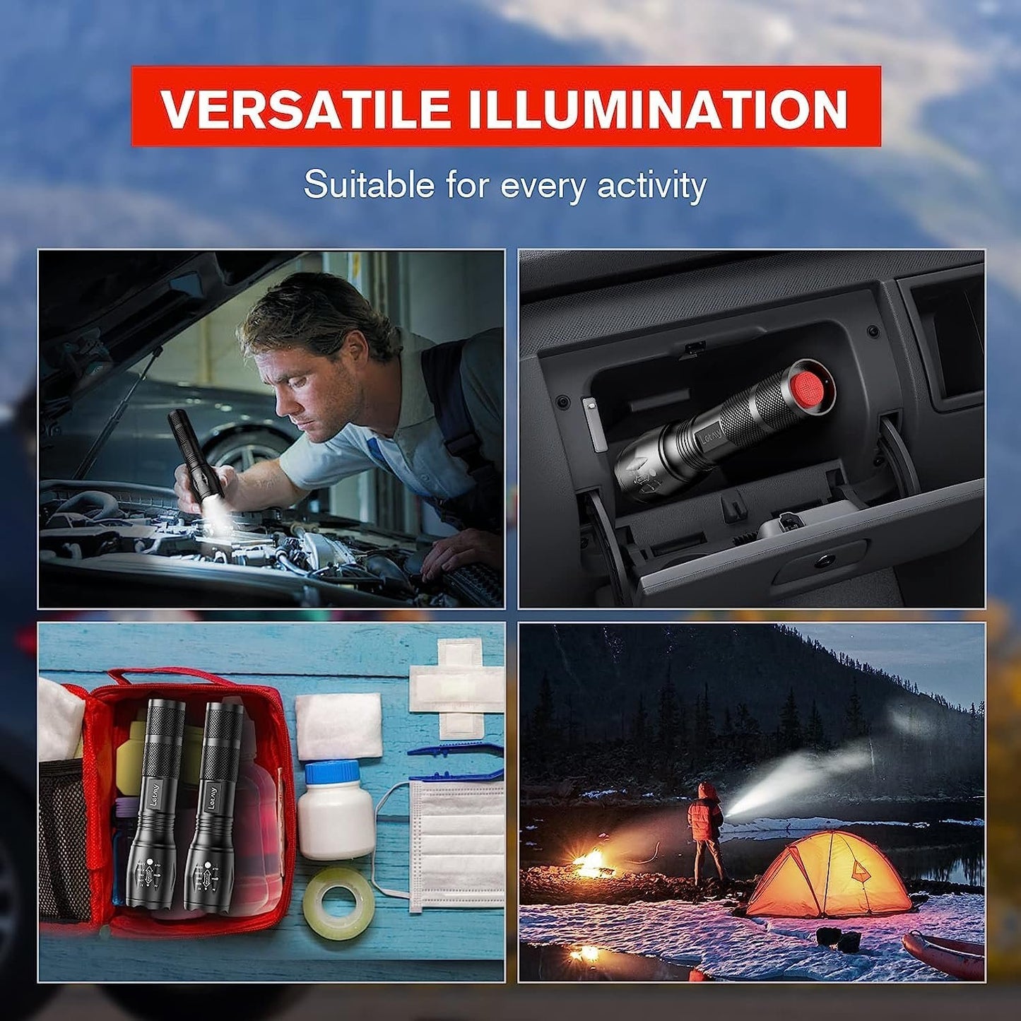 LETMY LED Flashlight, High Lumens XML T6 Handheld Flashlights, Zoomable, IP67 Waterproof, 5 Modes, Portable Flashlight for Outdoor Camping Running Walking Emergency (2 Pack)