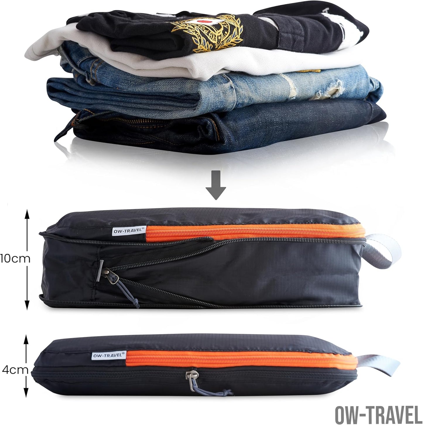 OW-Travel Compression Suitcase Organizer, Easy Organization, Travel Compression Cubes, 2 Medium and 1 Large for Backpack, Travel Accessories, Essential Holiday Gifts, 3 Pcs Black
