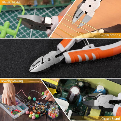 SPEEDWOX Precision Diagonal Cutting Pliers 5 Inches Wire Flush Cutters Ultra Sharp Electronics Pliers Model Sprue Wire Clippers Side Cutting Nippers with Safety Lock and Protective Holster CR-V Steel