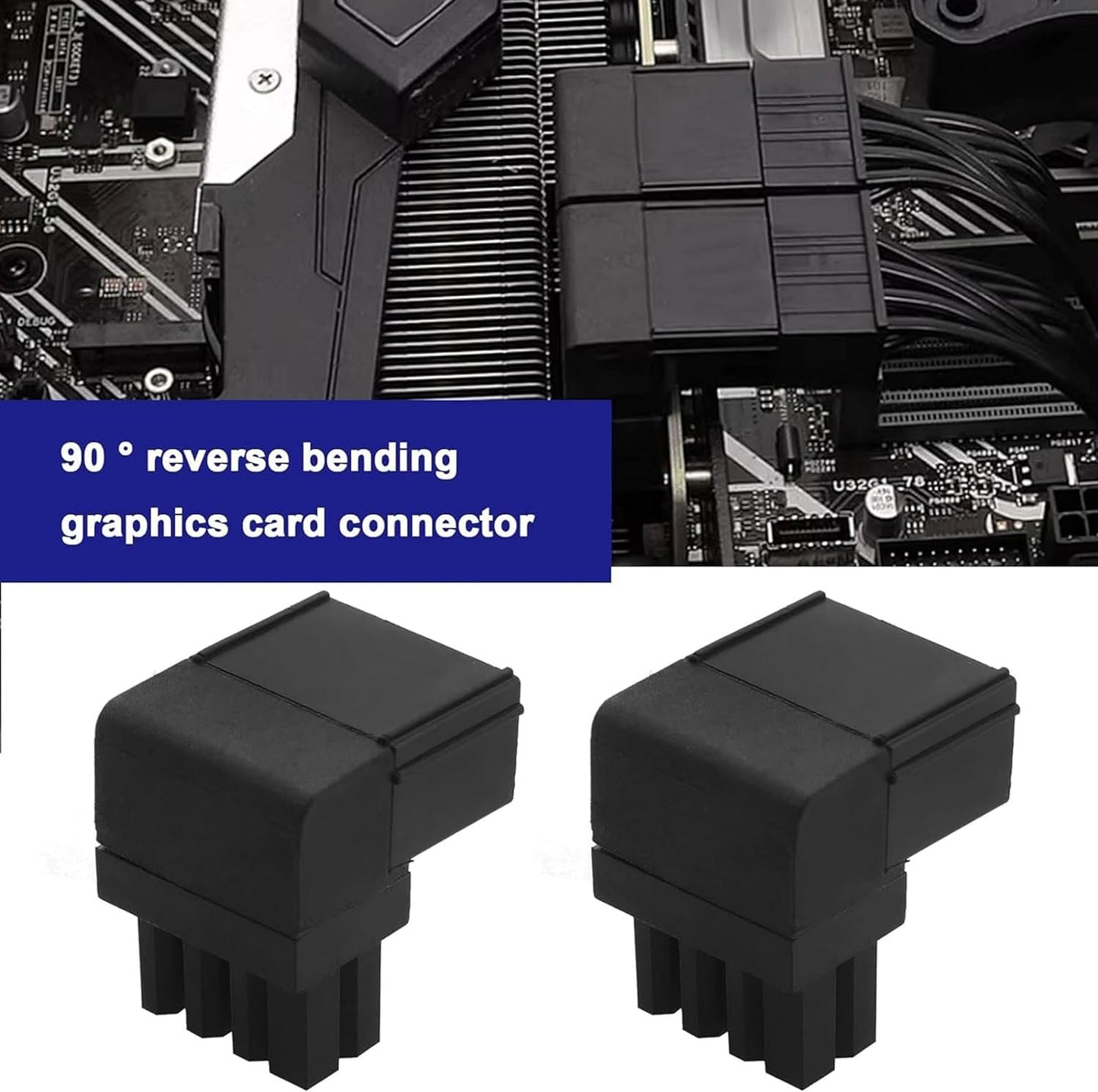2PCS 8PIN 90 Degree Angled Power Connector Adapter,GPU VGA PCIe Connector for Desktop Computers Graphics Card Right Angle Elbow Adapter Black (Angled Upwards)