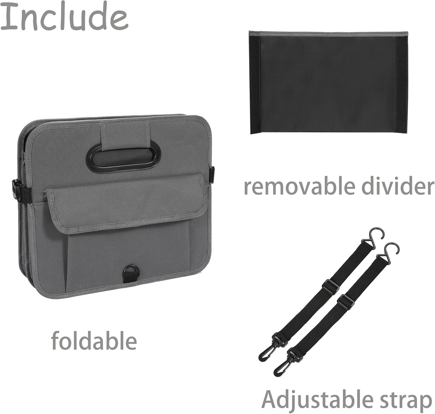 AOKJOY Car Trunk Organizer Car Storage Organizer Collapsible Multi Compartment Car Organizer Adjustable Straps Car Organizer for SUV(Gray)
