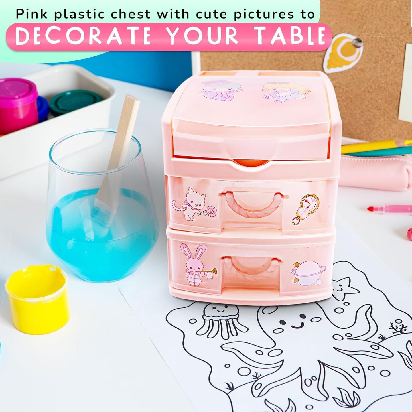 Desk Storage Organizer Pink Plastic Drawers - BURIUS San-X Desk Drawer Organizer Makeup Organizer Office Organization and Storage - Desk Accessories Aesthetic Tabletop Drawers Desktop Storage Drawer
