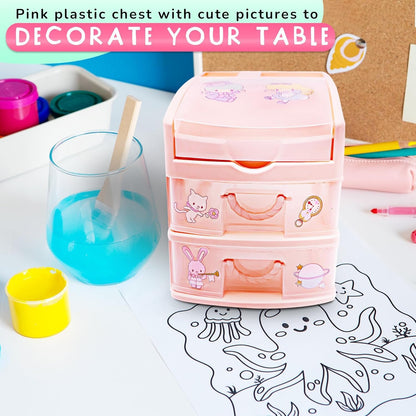 Desk Storage Organizer Pink Plastic Drawers - BURIUS San-X Desk Drawer Organizer Makeup Organizer Office Organization and Storage - Desk Accessories Aesthetic Tabletop Drawers Desktop Storage Drawer