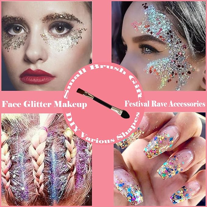 Body Glitter Face Glitter Gel: Singer Concerts Disco Festival Rave Accessories Face Glitter Makeup 150ml Chunky Sequins Mermaid Face Body Hair Glitter Gel (White&Pink&Rose&Lake Blue&Orange)