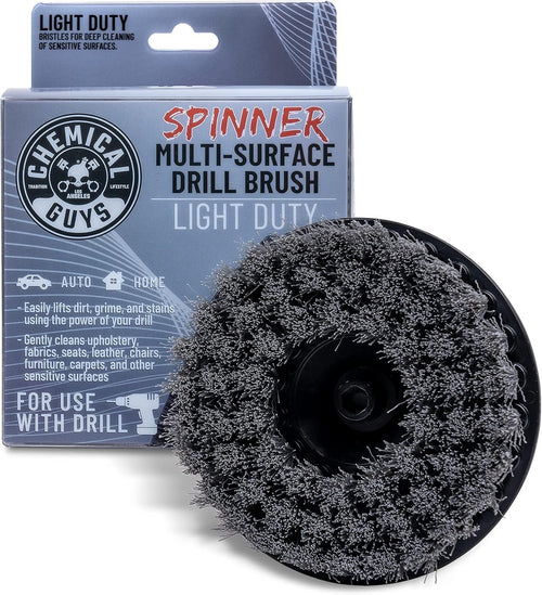 Chemical Guys ACC506 Light Duty Spinner Multi-Surface Drill Brush Attachment (Fits Any Standard Drill - Power Scrubber Removes Stains & Gently Cleans Upholstery, Fabric and Carpet), Gray
