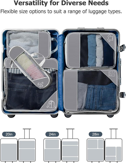 Koncle Compression Packing Cubes for Suitcases, Extensible Travel Packing Cubes, Mesh Luggage Suitcase Organizer Bags, Large Medium Small Slim Packing Cube, Travel Suitcase Accessories