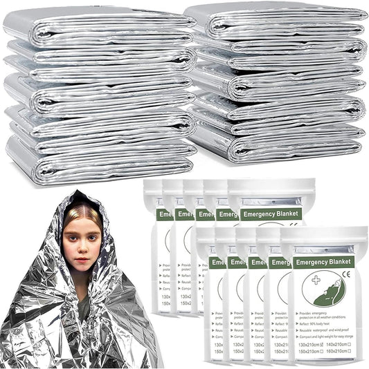 10 PCS Emergency Mylar Thermal Blankets, Waterproof Rescue blanket, Outdoor survival portable emergency blanket, Reflective Camping blanket, Space Blanket Survival kit, Body Warmer Blanket for Outdoor