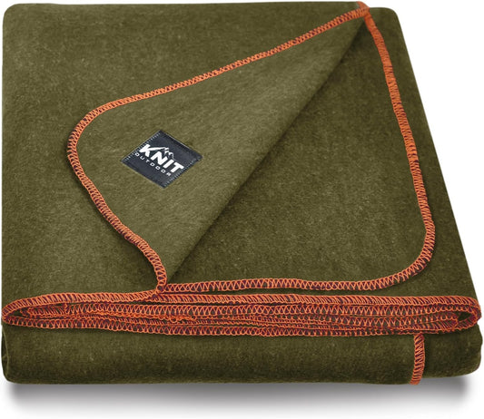 Knit Outdoor Large Military Wool Blanket - Warm & Thick Emergency Survival Blanket Great for Camping, Outdoors, Sports Events, Picnics, 4.5 lbs, 64" x 88" (Olive Green)