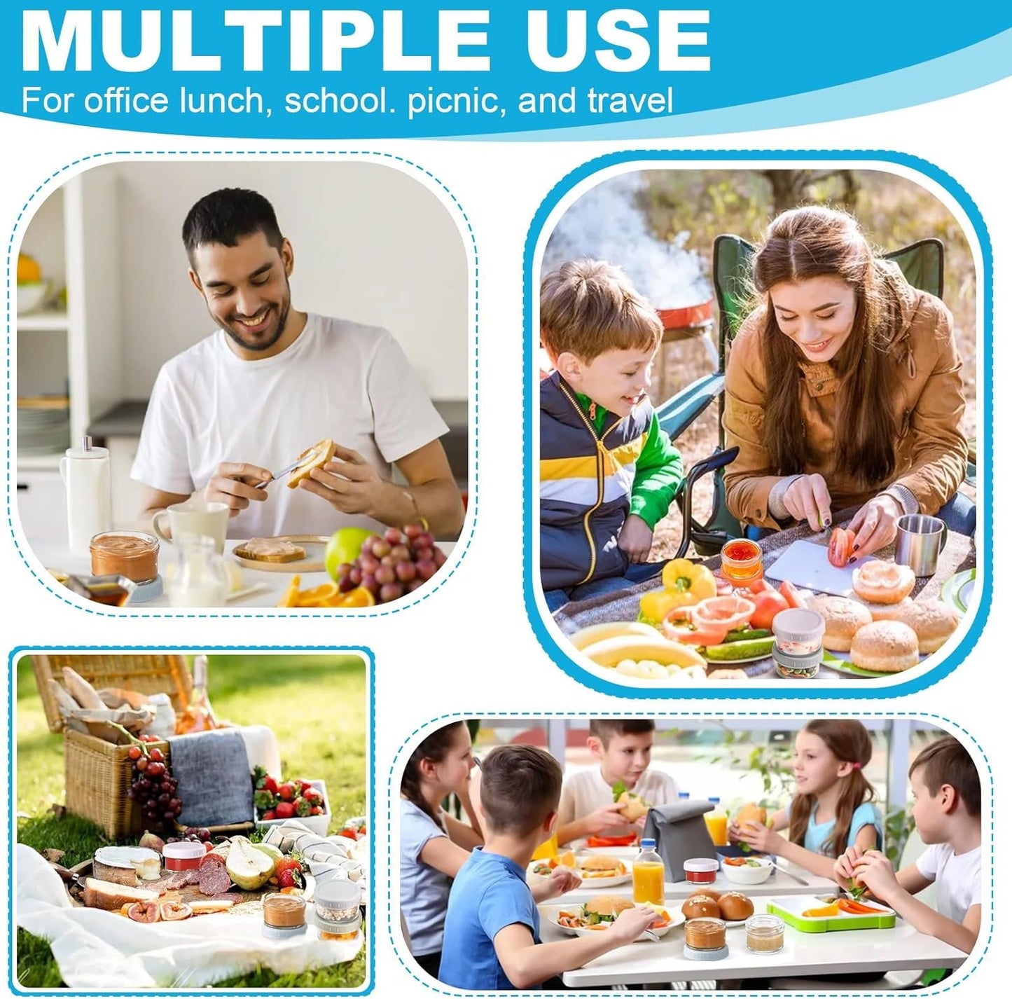 MeCids 8 Pack Glass Jar Food Storage Container set, 2.7oz Salad Dressing Container with Lids, Food Storage Containers, Leak-Proof Reusable for Lunch Box, Microwave & Dishwasher Safe, BPA Free