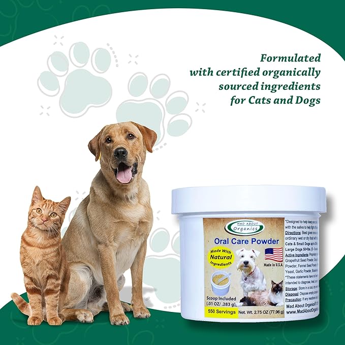 Dog or Cat Oral Care Powder – Tartar and Plaque Remover, Pet Dental Cleaning Powder for Oral Hygiene and Fresh Breath, Teeth Cleaner – 550 Servings, Medium Size - 77.96g