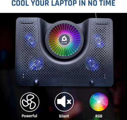 KLIM Nova RGB Cooling Pad - Gaming Laptop Cooler With Phone Holder - Quiet Stand With Fan - Compatible up to 17" - Ventilador para Laptop - 5-Year Assurance - Mac PS5 PS4 Xbox One