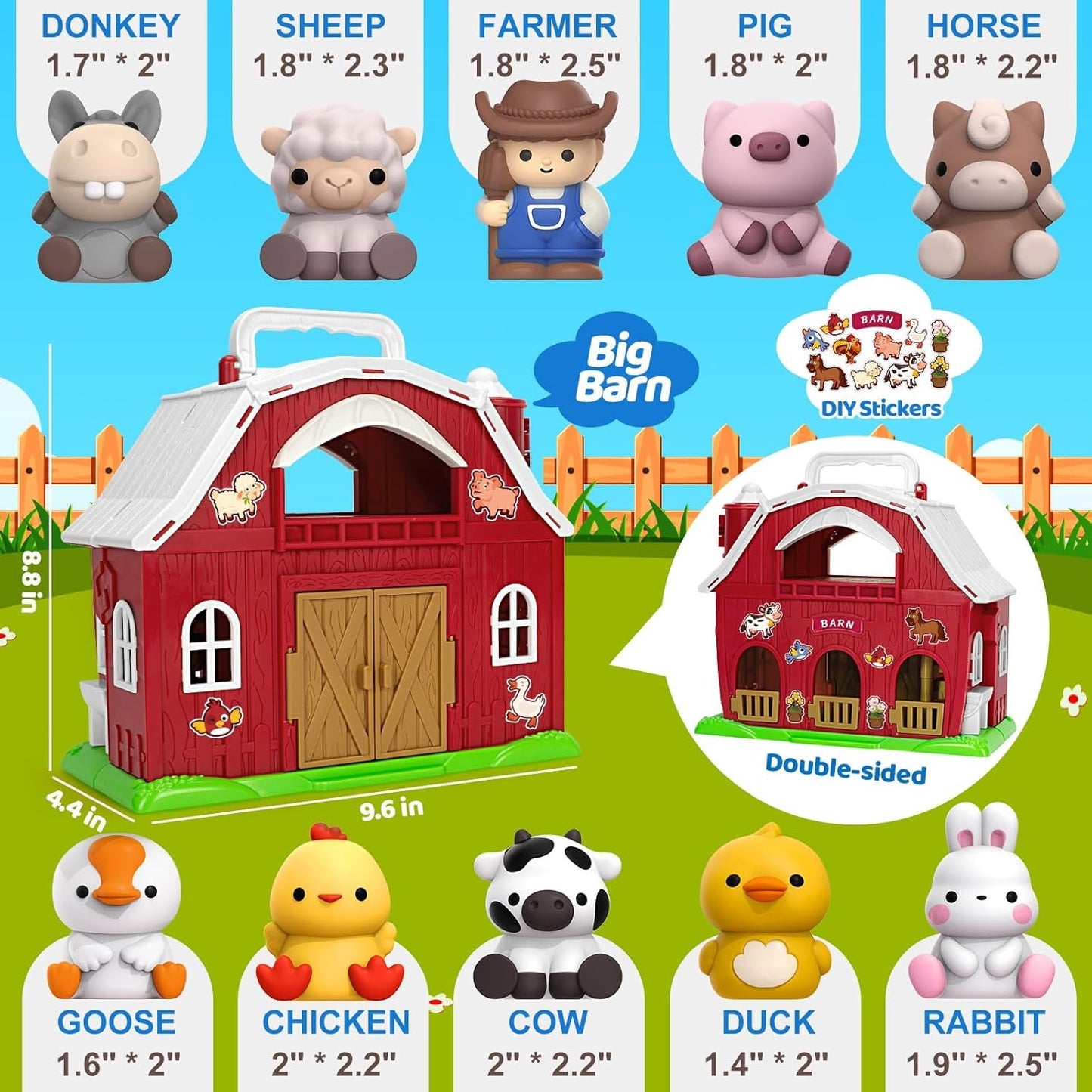 Aigybobo Farm Animals Big Barn Toys for 1 2 3 Year Old, Toddler Montessori Learning Toys, Farm Playset with Animal Figures, Christmas Birthday Toy for Toddler Baby Boys Girls Age 12-18 Months